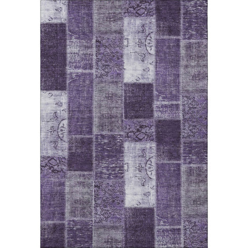 5' X 8' Purple And Ivory Patchwork Washable Area Rug With UV Protection
