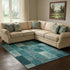 8' X 10' Teal And Ivory Patchwork Washable Area Rug With UV Protection