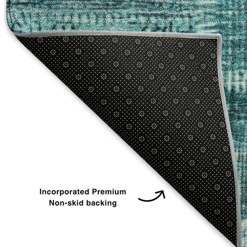 9' X 12' Teal And Ivory Patchwork Washable Area Rug With UV Protection