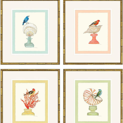 Set Of Four Bird with Shell Gold Framed Wall Art