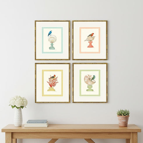 Set Of Four Bird with Shell Gold Framed Wall Art