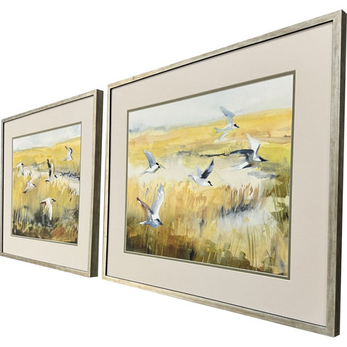 Set Of Two Terns on Marsh Silver Framed Wall Art