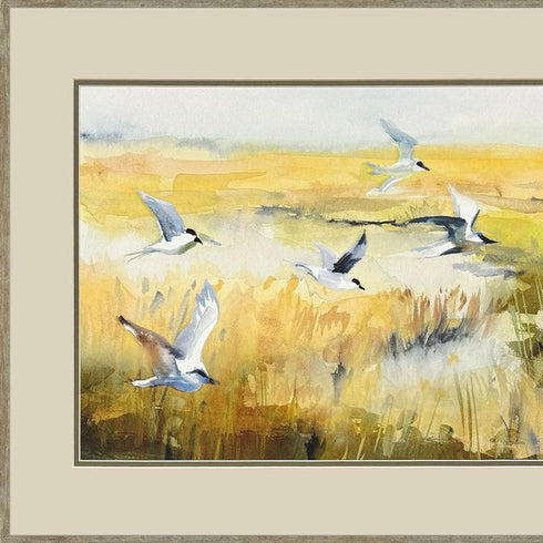Set Of Two Terns on Marsh Silver Framed Wall Art