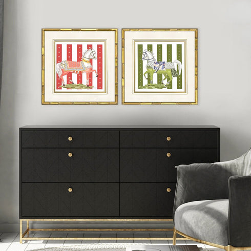 Set Of Two High Stepping Gold Framed Wall Art