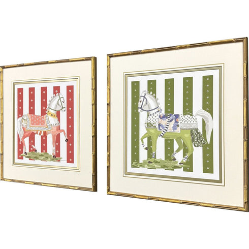 Set Of Two High Stepping Gold Framed Wall Art