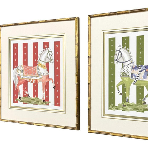 Set Of Two High Stepping Gold Framed Wall Art