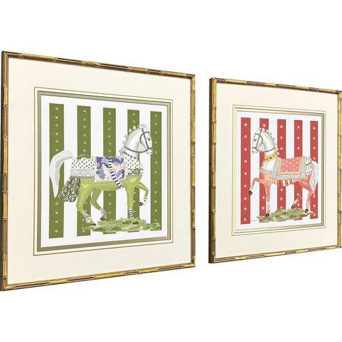 Set Of Two High Stepping Gold Framed Wall Art