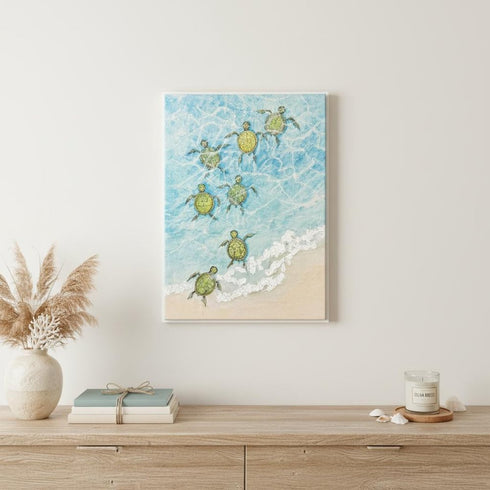 Swimming Turtles II White Framed Wall Art