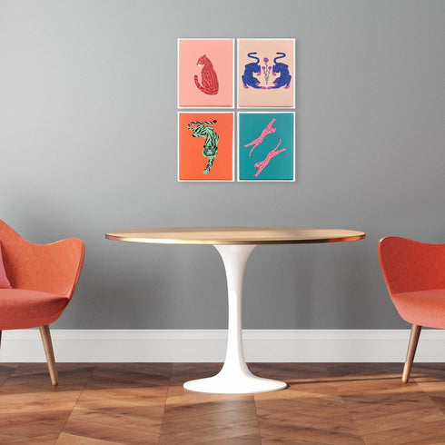 Set Of Four Big Cat White Framed Wall Art