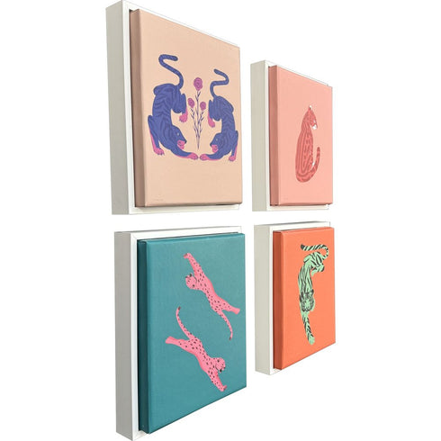 Set Of Four Big Cat White Framed Wall Art