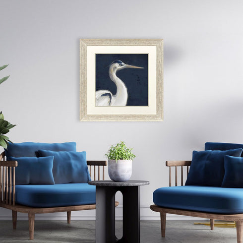 Blue Heron I Distressed White Framed Wall Art