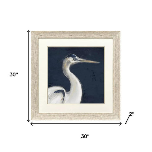Blue Heron I Distressed White Framed Wall Art