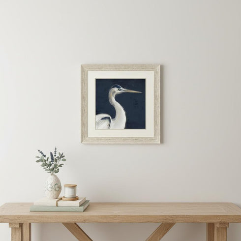 Blue Heron I Distressed White Framed Wall Art
