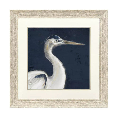 Blue Heron I Distressed White Framed Wall Art