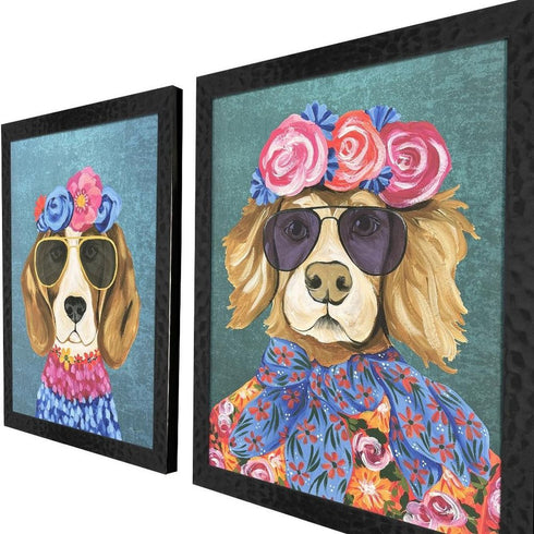 Set Of Two Whimsy Dog III Black Framed Wall Art