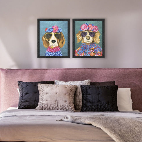 Set Of Two Whimsy Dog III Black Framed Wall Art