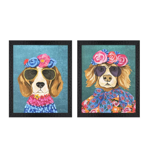 Set Of Two Whimsy Dog III Black Framed Wall Art