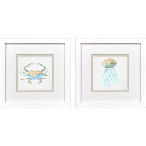 Set Of Two Sea Creatures II White Framed Wall Art