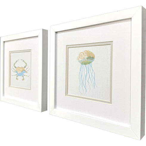 Set Of Two Sea Creatures II White Framed Wall Art