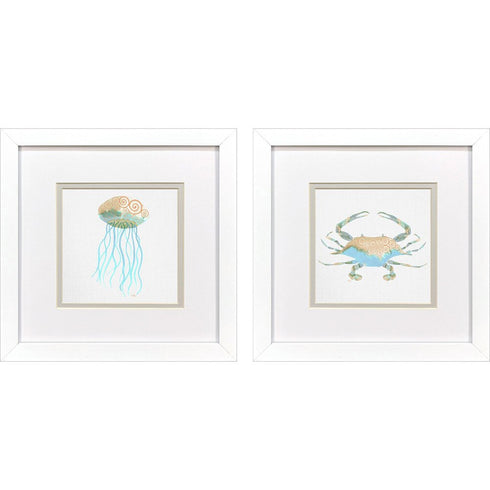 Set Of Two Sea Creatures II White Framed Wall Art