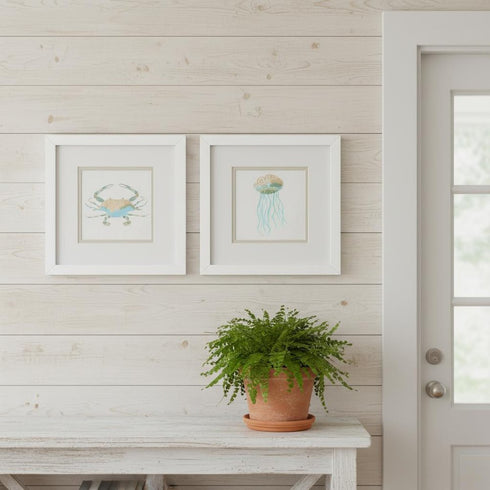 Set Of Two Sea Creatures II White Framed Wall Art