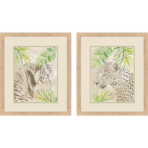 Set Of Two Boho Jungle Cat Brown Framed Wall Art