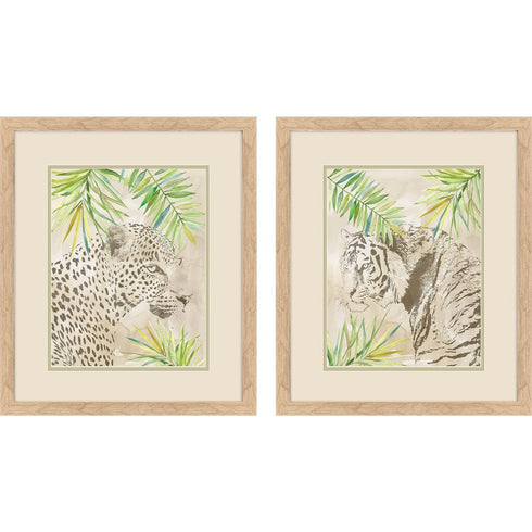 Set Of Two Boho Jungle Cat Brown Framed Wall Art