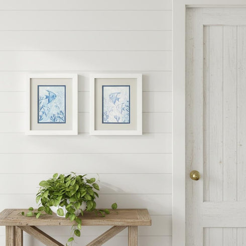 Set Of Two Angel Fish White Framed Wall Art