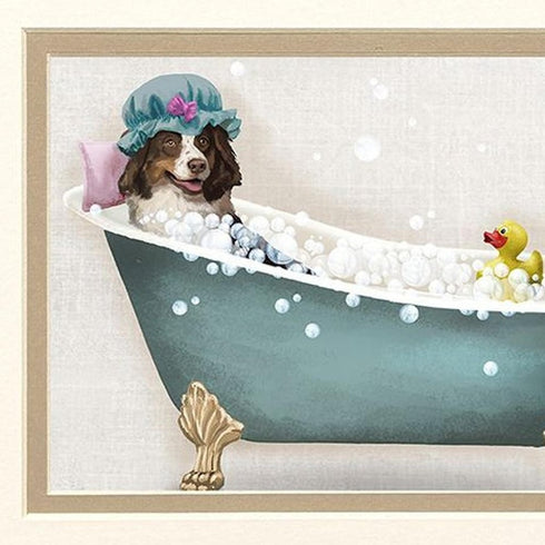 Set Of Two Bath Dogs I Distressed White Framed Wall Art