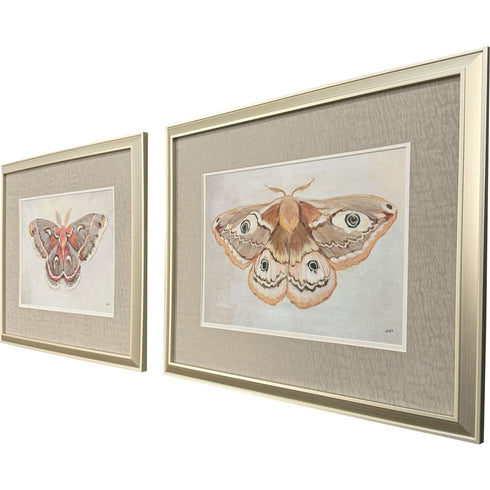 Set Of Two Forest Moth Gold Framed Wall Art