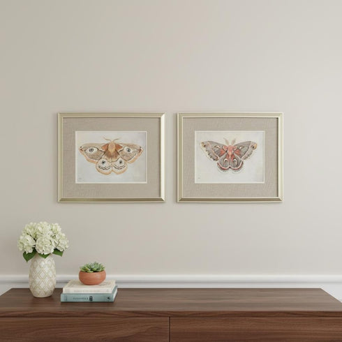 Set Of Two Forest Moth Gold Framed Wall Art