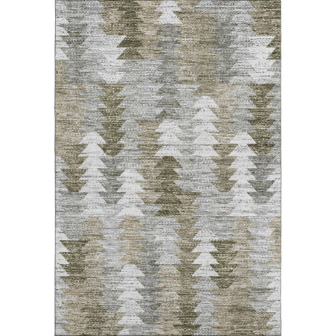 5' X 8' Brown Ivory And Gray Geometric Washable Area Rug With UV Protection
