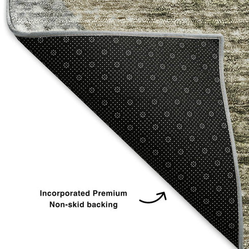 5' X 8' Brown Ivory And Gray Geometric Washable Area Rug With UV Protection