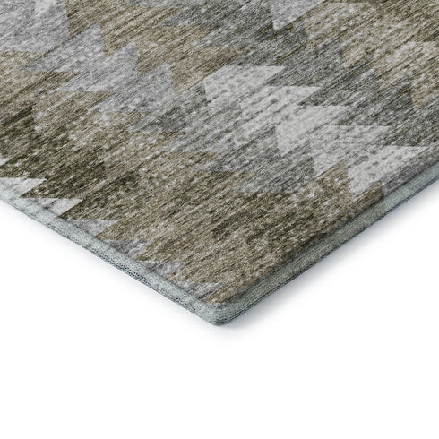 5' X 8' Brown Ivory And Gray Geometric Washable Area Rug With UV Protection