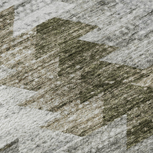 5' X 8' Brown Ivory And Gray Geometric Washable Area Rug With UV Protection