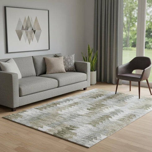 5' X 8' Brown Ivory And Gray Geometric Washable Area Rug With UV Protection