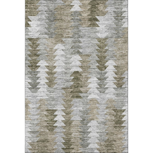 5' X 8' Brown Ivory And Gray Geometric Washable Area Rug With UV Protection