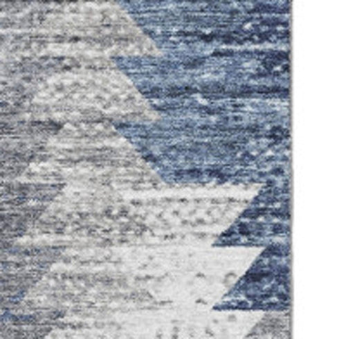 5' X 8' Blue Ivory And Gray Geometric Washable Area Rug With UV Protection