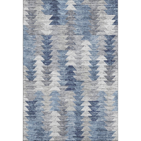 5' X 8' Blue Ivory And Gray Geometric Washable Area Rug With UV Protection
