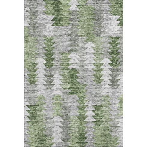 9' X 12' Green Ivory And Gray Geometric Washable Area Rug With UV Protection