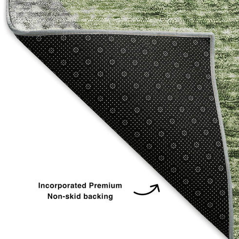 9' X 12' Green Ivory And Gray Geometric Washable Area Rug With UV Protection