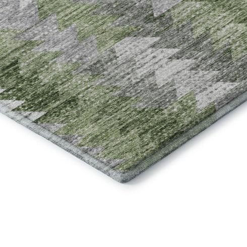 9' X 12' Green Ivory And Gray Geometric Washable Area Rug With UV Protection