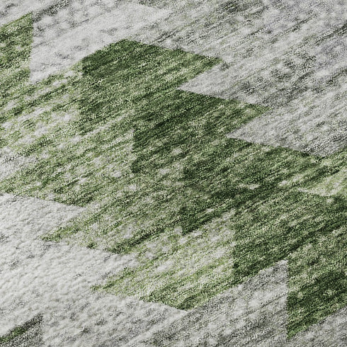 9' X 12' Green Ivory And Gray Geometric Washable Area Rug With UV Protection