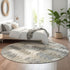 8' Taupe Ivory And Gray Geometric Washable Round Rug With UV Protection