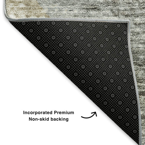8' Taupe Ivory And Gray Geometric Washable Round Rug With UV Protection