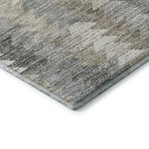 8' Taupe Ivory And Gray Geometric Washable Round Rug With UV Protection