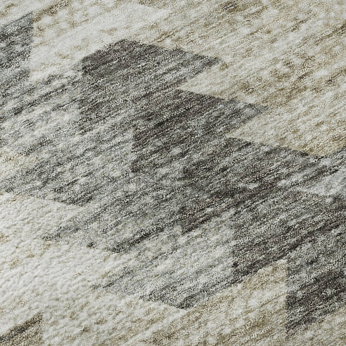 8' Taupe Ivory And Gray Geometric Washable Round Rug With UV Protection