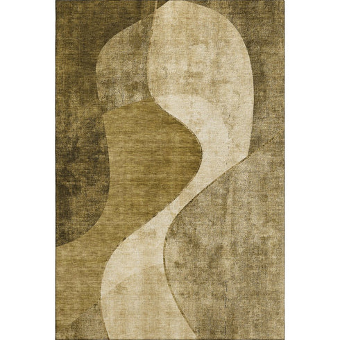 5' X 8' Brown And Beige Abstract Washable Area Rug With UV Protection