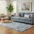 5' X 8' Blue Ivory And Gold Floral Washable Area Rug With UV Protection