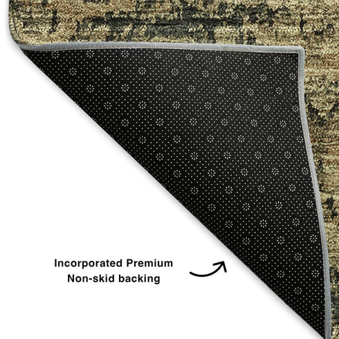 8' X 10' Charcoal And Brown Floral Washable Area Rug With UV Protection